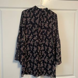Navy floral mock neck dress